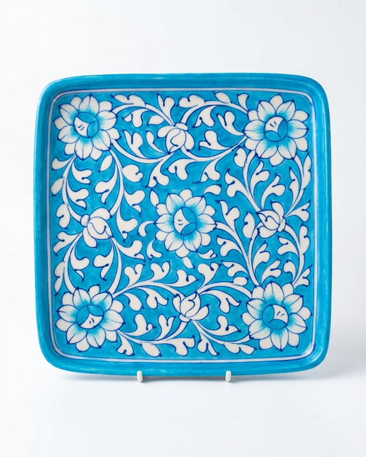The Aasmani Darbar Plate - Blue Pottery square plate