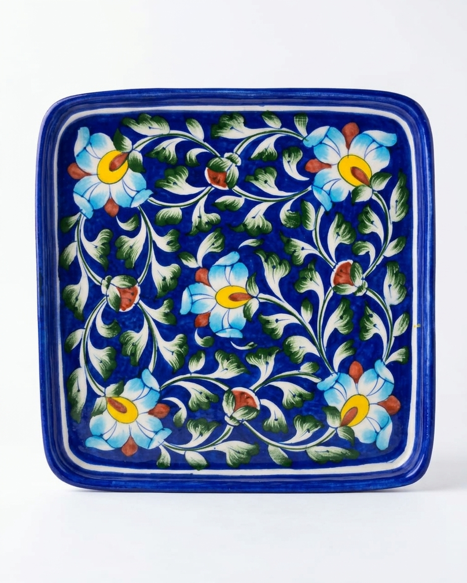 The Neela Darbar Plate - Blue Pottery square plate