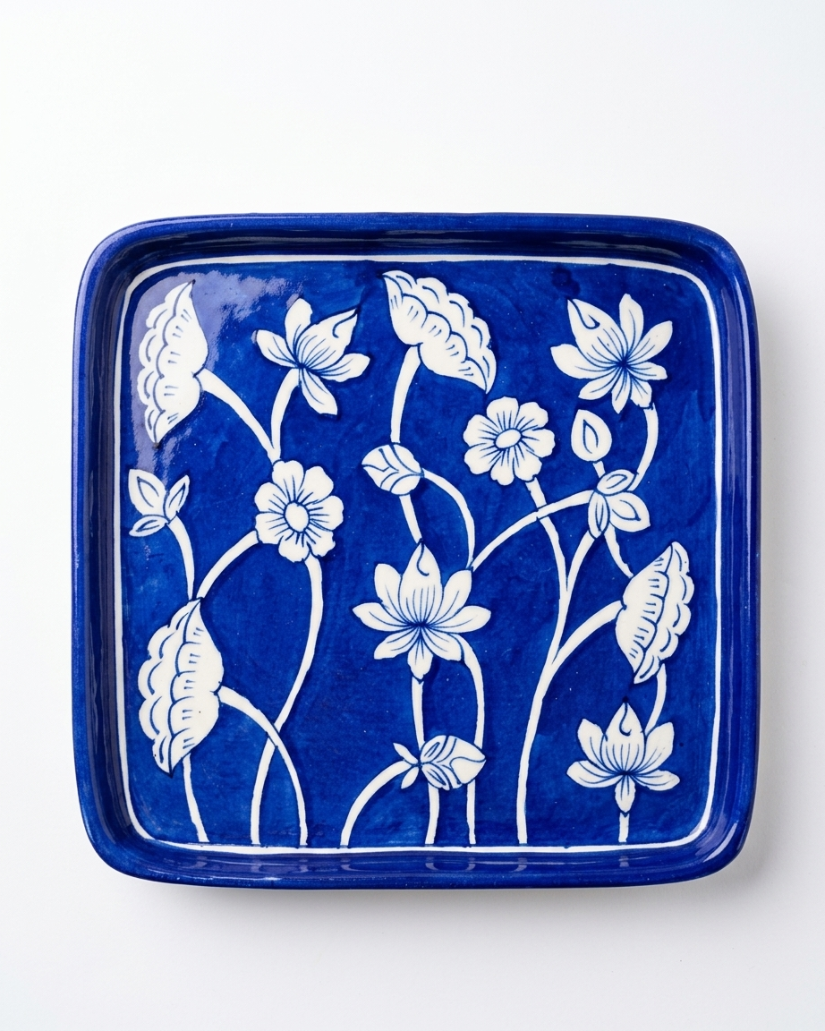 The Syahi Darbar Plate - Blue Pottery square plate