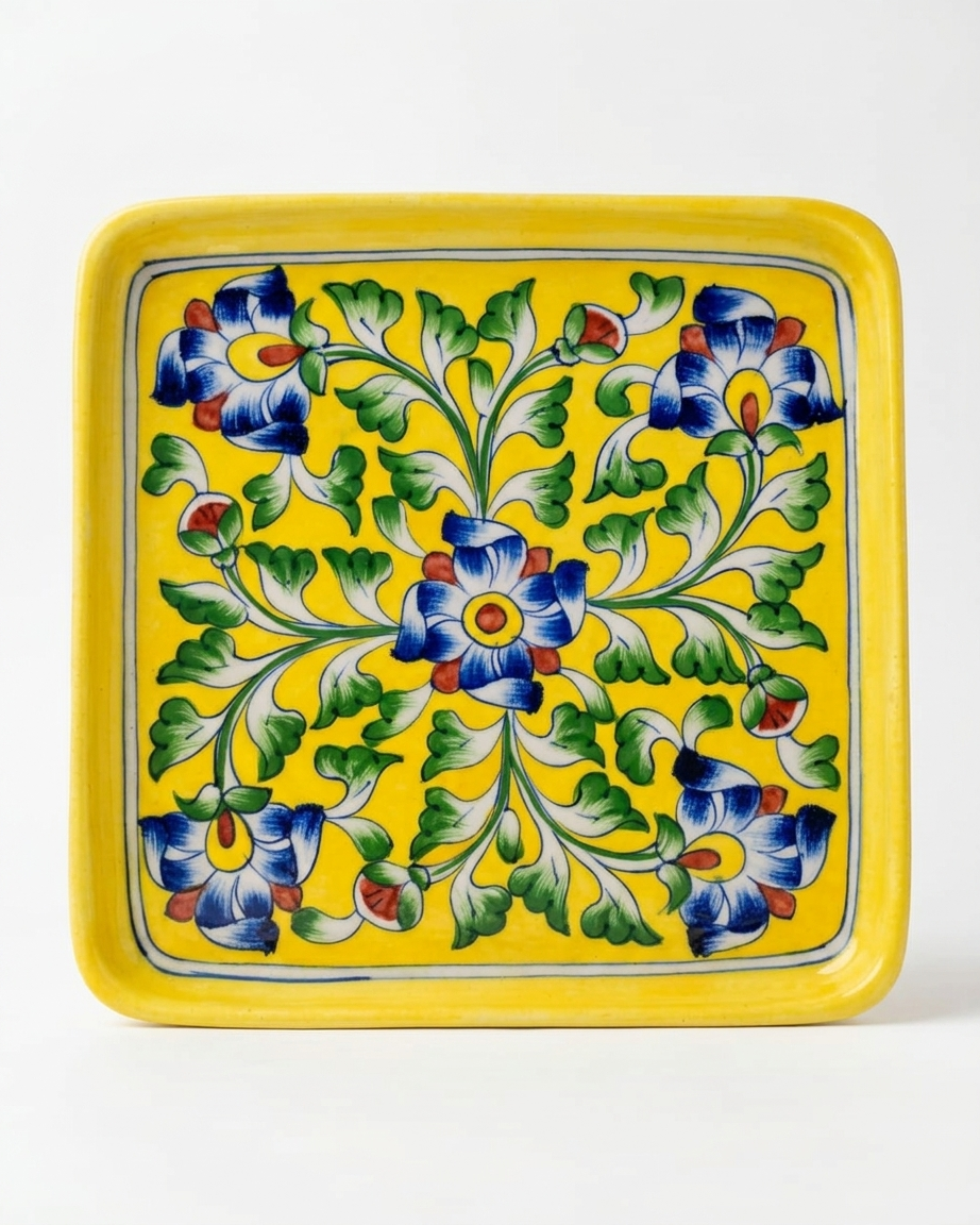 The Golden Darbar Plate - Blue Pottery square plate