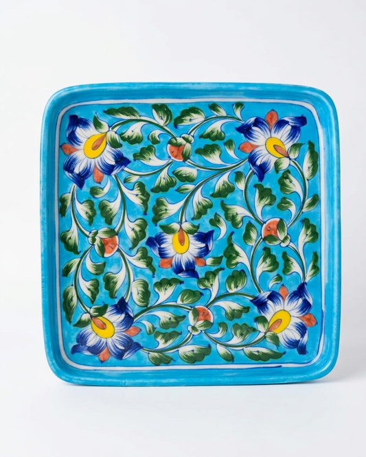 The Firozi Darbar Plate - Blue Pottery square plate