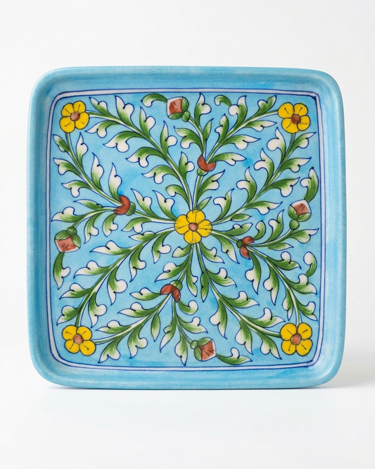 The Surya Darbar Plate - Blue Pottery square plate