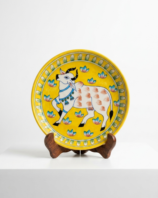 The Golden Gau Plate - Blue Pottery Round Plate