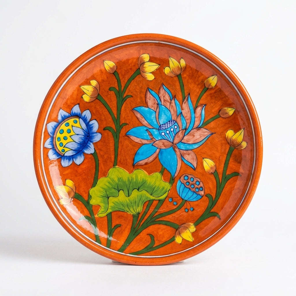 The Agni Neel Plate - Blue Pottery Round Plate