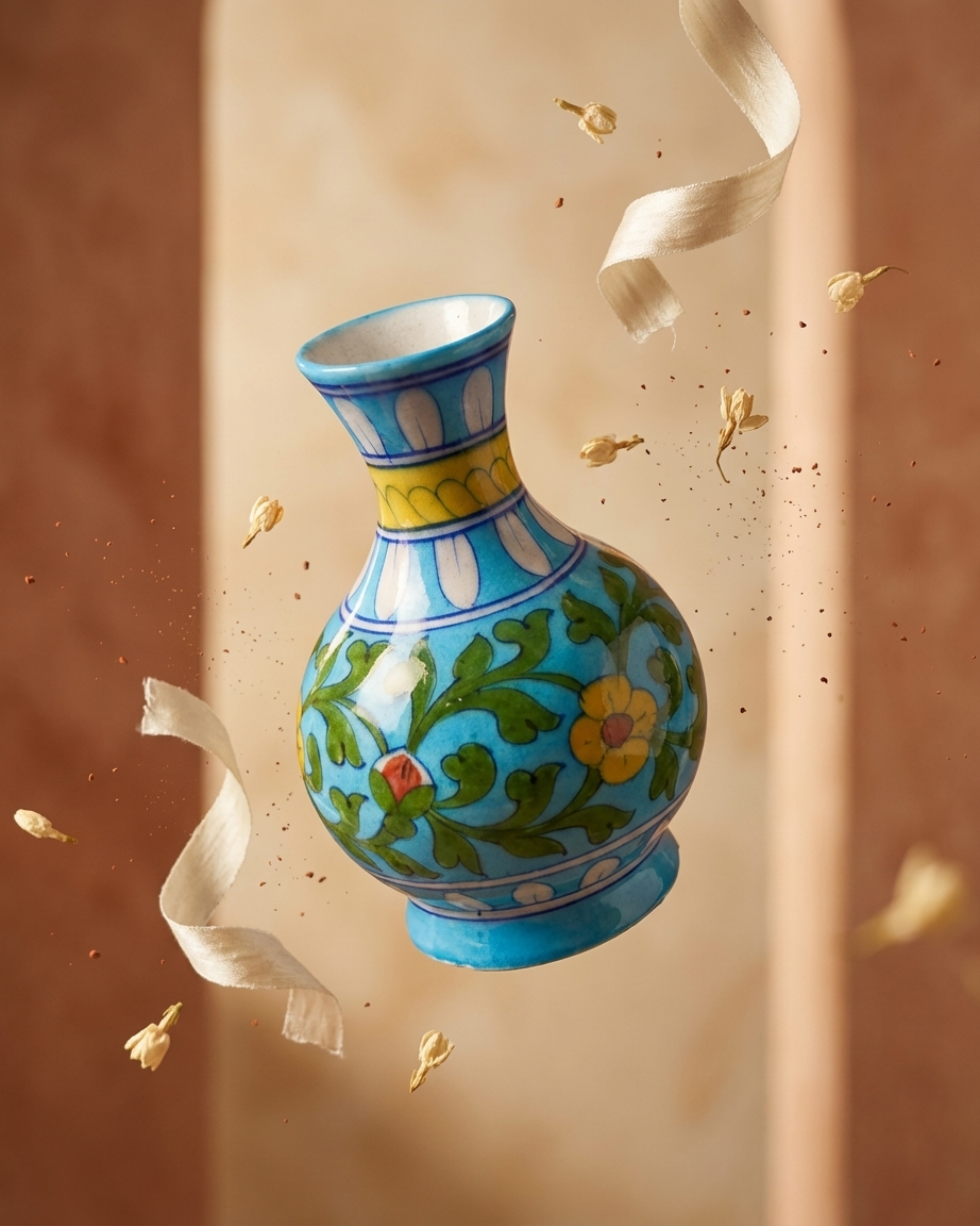 The Evening Dew- Hand-painted Blue Pottery Vase