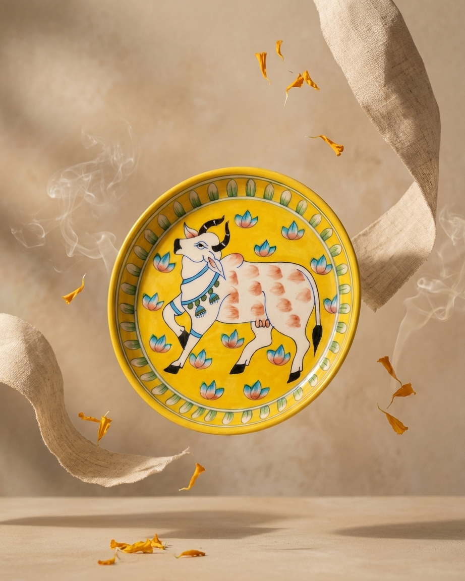 The Golden Gau Plate - Blue Pottery Round Plate