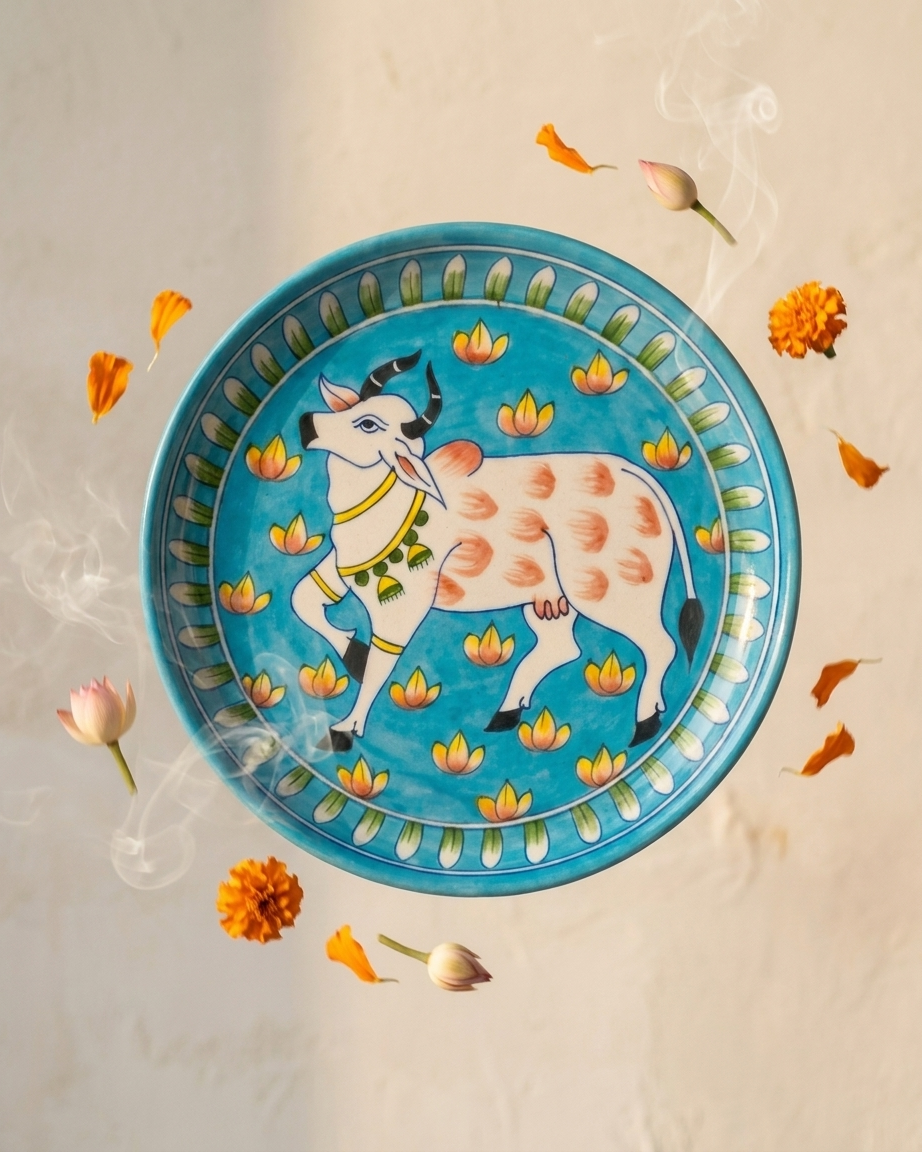 The Neel Kamal Plate - Blue Pottery Round Plate
