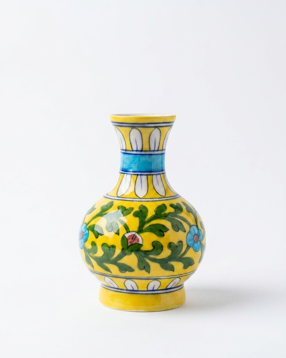 The Golden Hour Surahi - Hand-painted Blue Pottery Vase