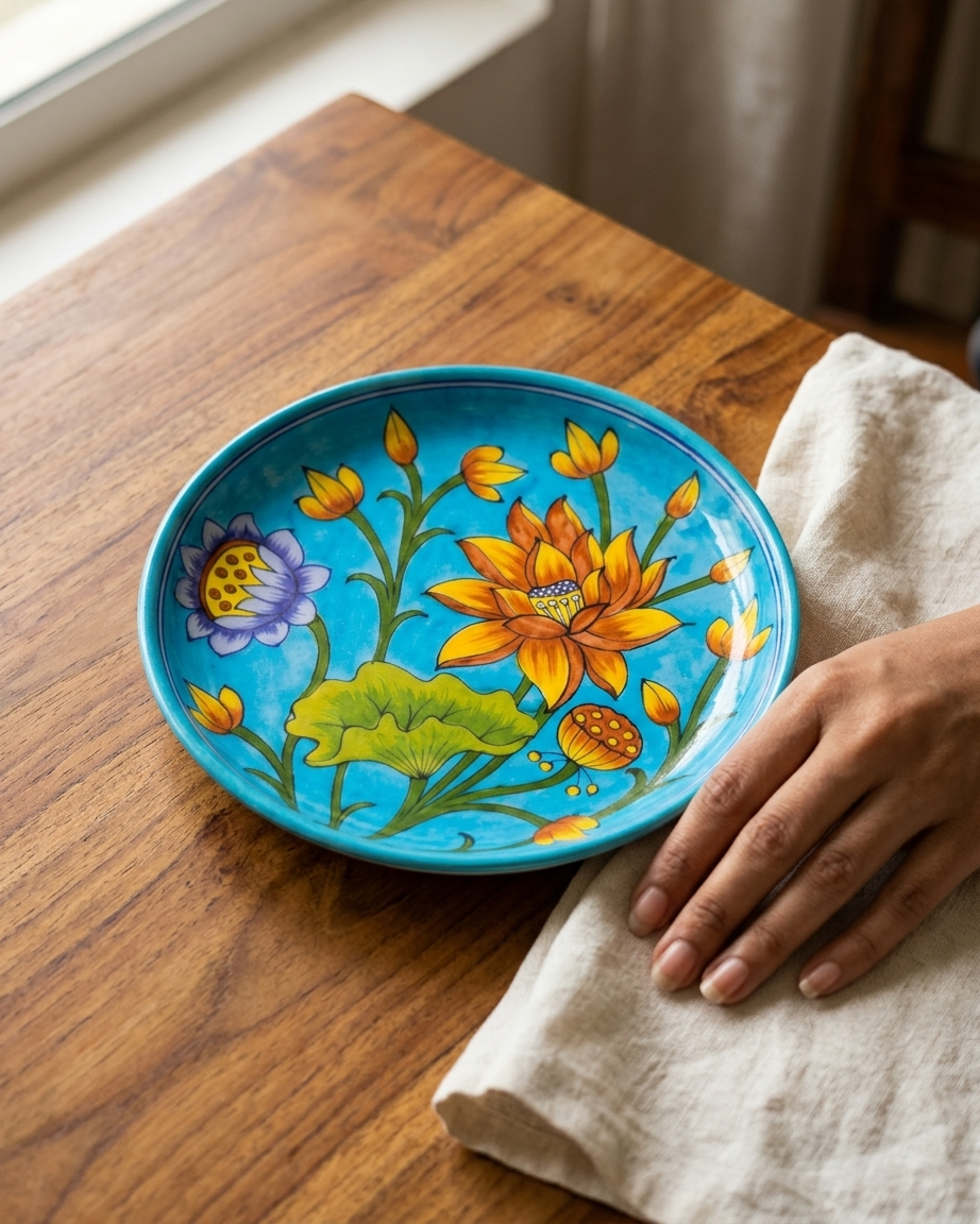 The Indra Pushp Plate - Blue Pottery Round Plate
