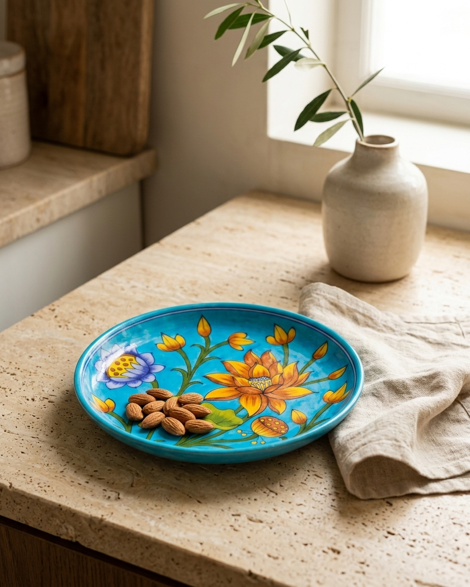 The Indra Pushp Plate - Blue Pottery Round Plate