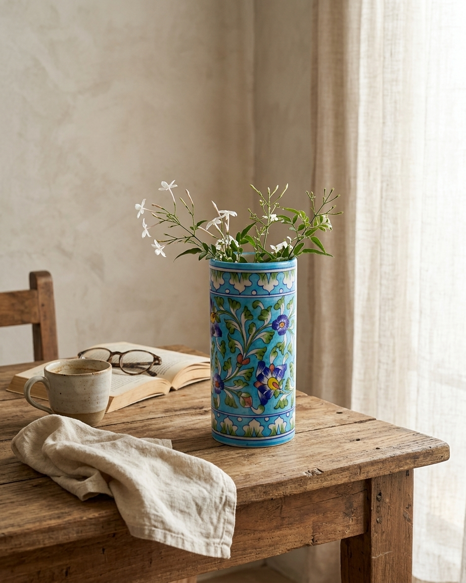 The Twilight bloom- Hand-painted Blue Pottery Vase