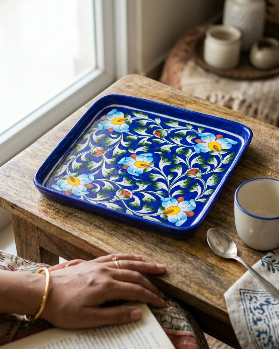The Neela Darbar Plate - Blue Pottery square plate