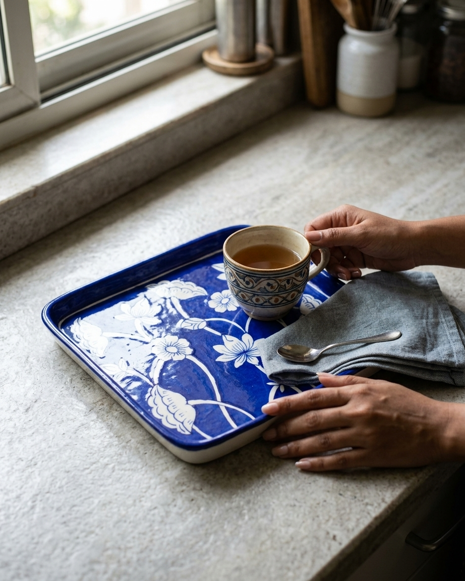 The Syahi Darbar Plate - Blue Pottery square plate