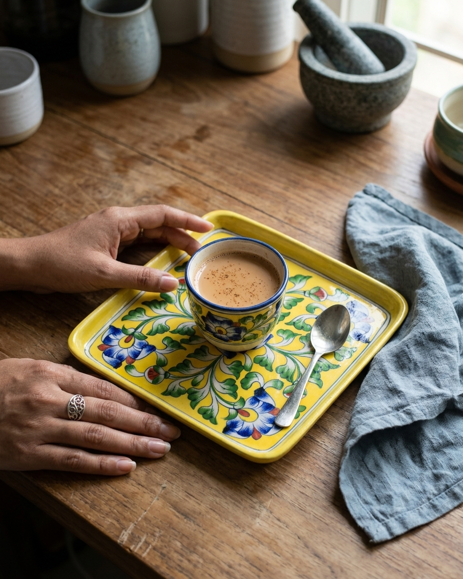 The Golden Darbar Plate - Blue Pottery square plate