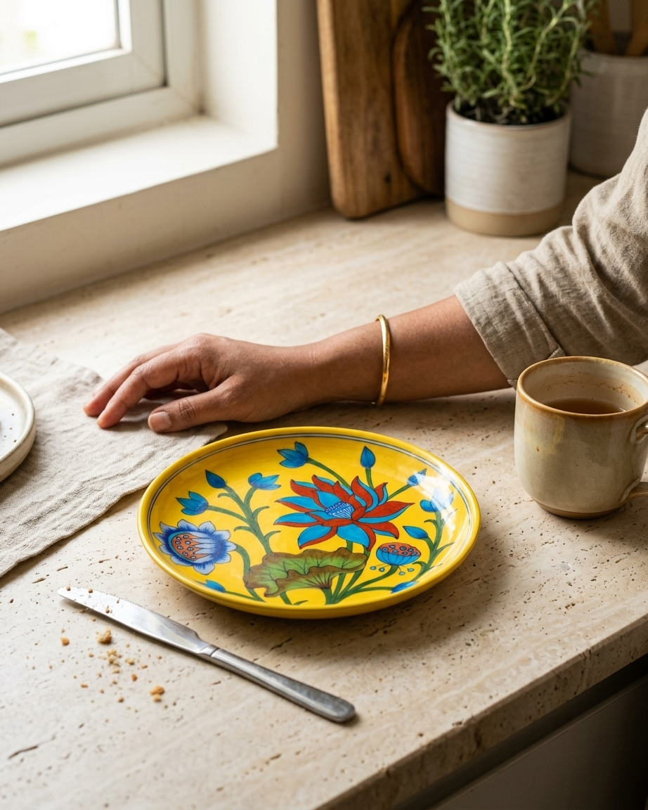 The Kanak Neel Plate - Blue Pottery Round Plate