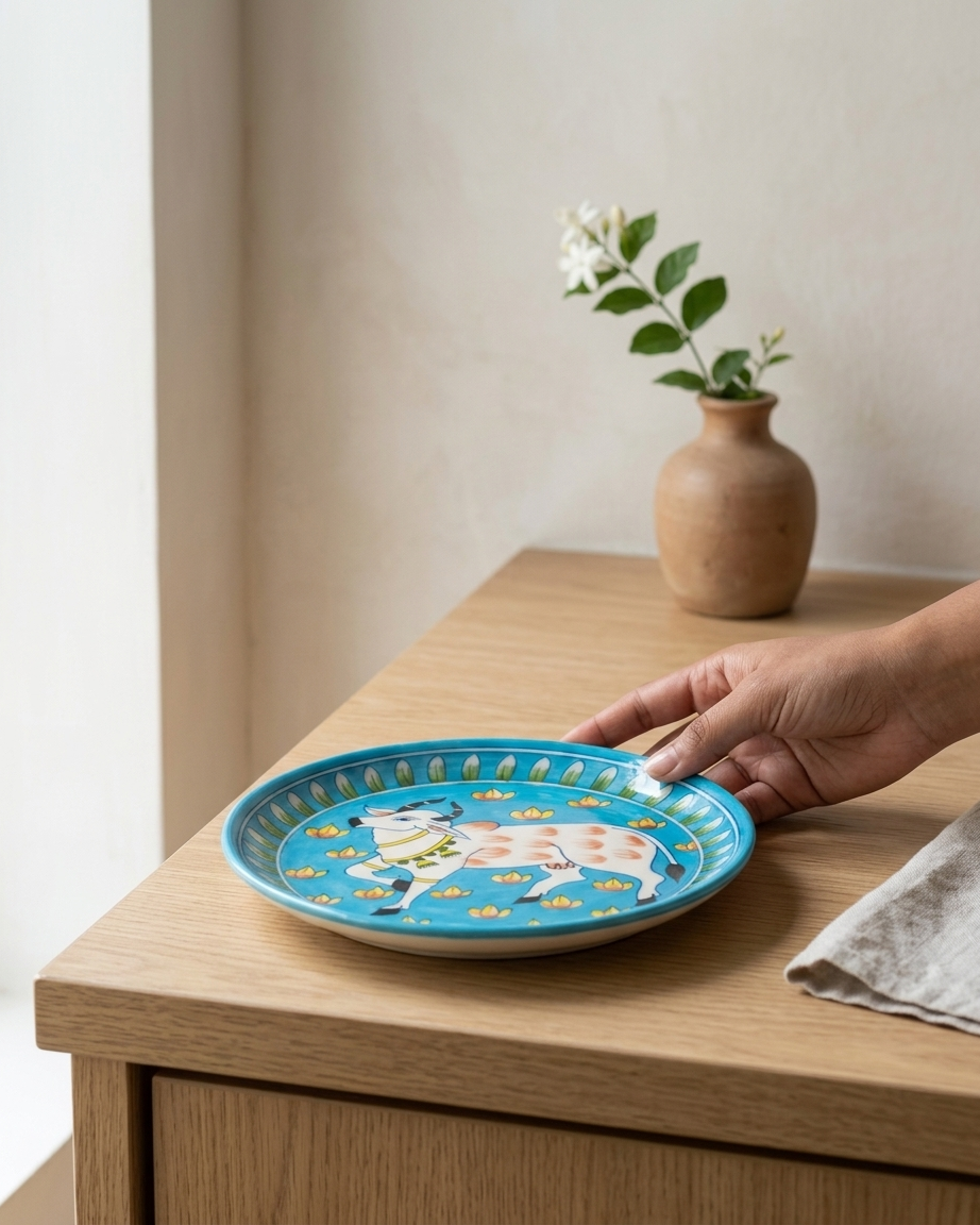 The Neel Kamal Plate - Blue Pottery Round Plate