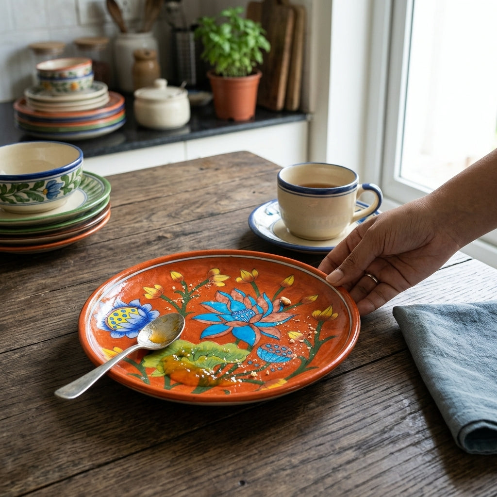 The Agni Neel Plate - Blue Pottery Round Plate