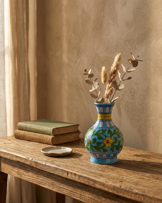 The Evening Dew- Hand-painted Blue Pottery Vase