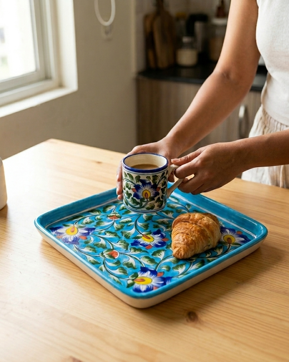 The Firozi Darbar Plate - Blue Pottery square plate